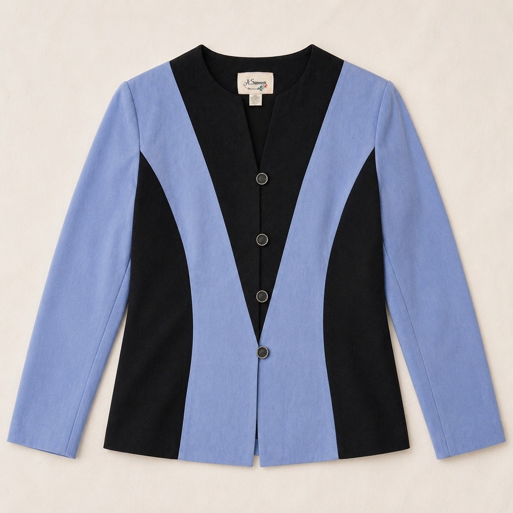 Vtg Suede y2k Minimalist Colorblock Blazer Periwinkle Black Retro Career Girl 10